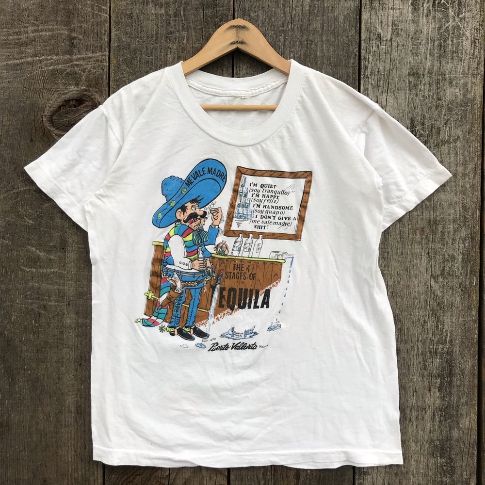 Vintage 4 Stages of Tequila Puerto Vallarta Mexico Tourist T-Shirt Medium